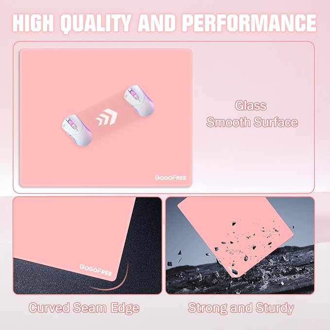 Glass Mousepad with Hard Surface for Gaming Ultra Smooth Mouse Mat Water-Resistant Large Mouse Pad Precision Speed Control for Esport Games/Office Pink XL(15.7’’×19.6’’)