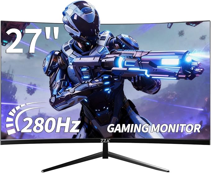 ZZA 27 Inch Curved Monitor 280Hz/240Hz FHD 1080PGaming Monitor 1800R VA ScreenMonitor 27 Inch 4000:1 120% sRGB1MsAMD FreeSyncHDRLow Blue LightHDMI DPVESA Support DP Cable Incl