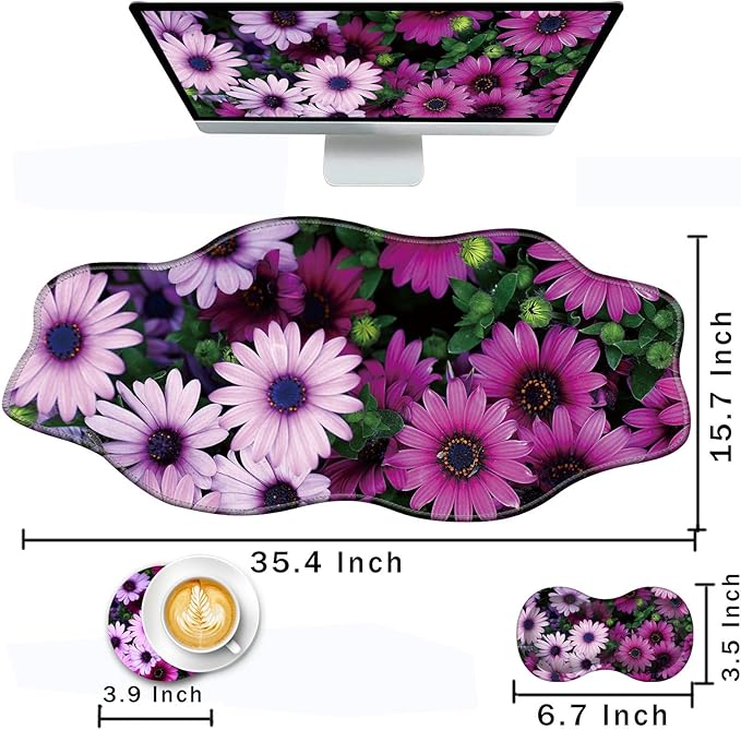 Mouse Pad with Wrist Support + Desk Mat + Coaster 3 in 1 Set XXL Large Gaming Mousepad Ergonomic Mouse Pads for Desk Computer Laptop OfficeAfrican Daisy