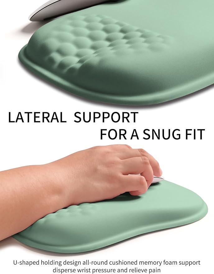 Hokafenle Ergonomic Wrist-Hugging Mouse Pad Wrist Support U-Shaped Holding Wrist Rest Mousepad for Carpal Tunnel Pain Relief with Cushioned Memory Foam Slope Massage Bulge (10.2x8.3 inLight Green)