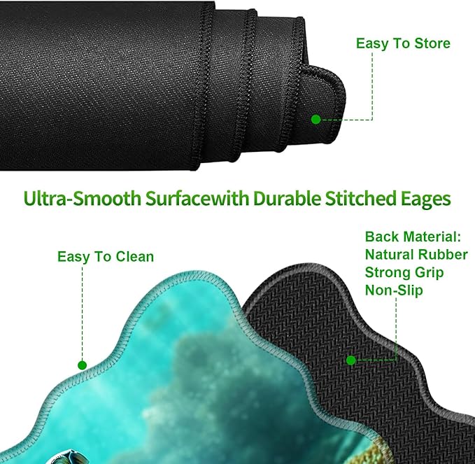 3-Piece Ergonomic Desk Mat &amp Cloud Wrist Rest Set Large 31.5 x 11.8 Wave Office Desk Pad with Memory Foam Support Non-Slip Computer Protector for Home Gaming &amp Writing Blue Sea Turtle