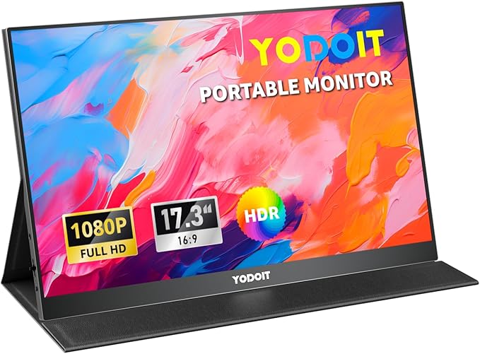 Yodoit Portable Monitor for Laptop 1920×1080 17.3 FHD Screen IPS Display with USB Type C Port Built-in Speakers and Smart Cover Compatible with PC MacBook Xbox (Black)