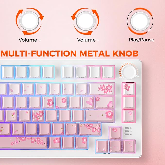 DAREU EK75PRO Sakura Pink Wireless Mechanical Gaming Keyboard and Wireless Gaming Mouse with Charging Dock Combo(HiFi Dream Switch)