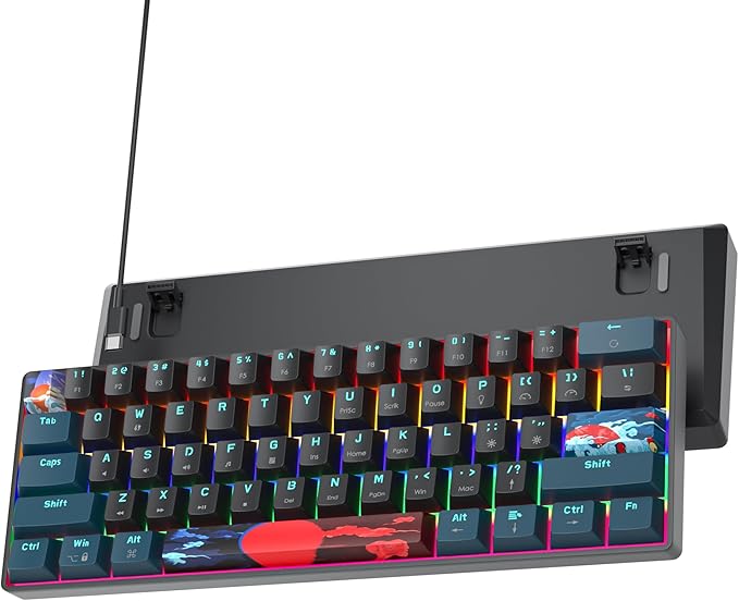 60 Percent Gaming Keyboard 61 Keys Portable Mechanical Keyboard Rainbow Backlit Ultra Compact Wired Keyboard Red Switch for PC Laptop Gamer(61 Monster-B)