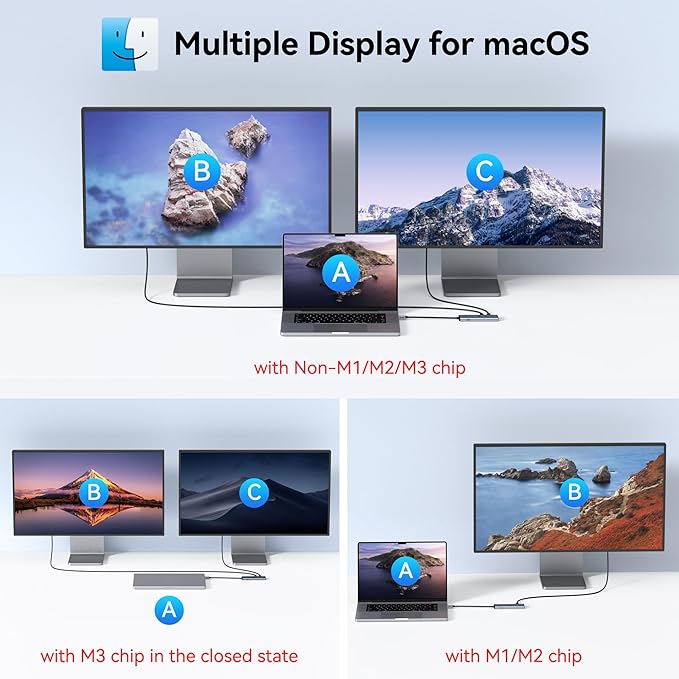 LION TEK USB C Hub Dual Monitor for MacBook Pro with 4K@60Hz USB4 Display Ports Video Output100W PD 10Gbps Data Transfer USB C Splitter Multiport Dongle for MacOS iPad Pro and More Type C Devices