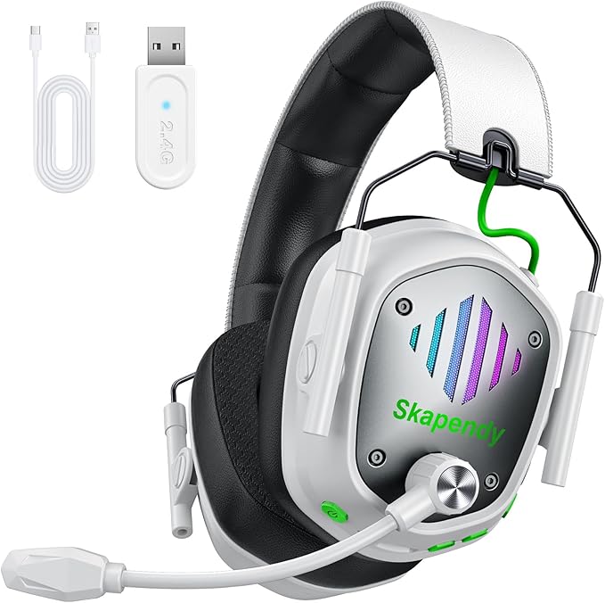 Wireless Gaming Headset for PS5 PS4 PC Switch Mac Phone 2.4GHz Gaming Headphones with 50mm Drivers 3D Surround Sound ENC Noise Cancelling Mic Cool RGB Light 50-Hour Gametime