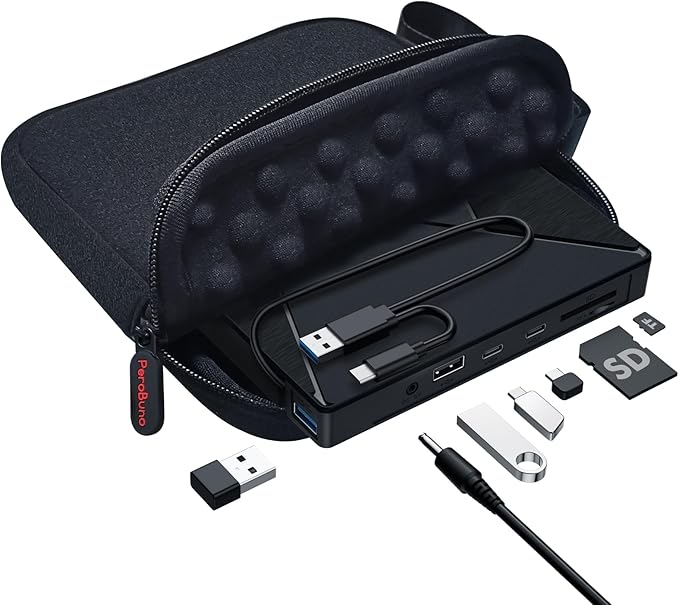 PeroBuno External CD DVD Drive USB 3.0 Optical Disc Drive 4 USB Ports and 2 TF/SD Card Slots CD DVD Burner Writer Reader Player for Laptop MacBook PC Windows 11/10/8/7 Linux OS with Carrying Case