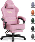 GTPLAYER Big and Tall Gaming Chair with Pocket Spring Cushion High Back Ergonomic Computer Chair with Footrest for Adults Lumbar Support Swivel Game Chair for Office Gaming 350LBS Fabric Pink