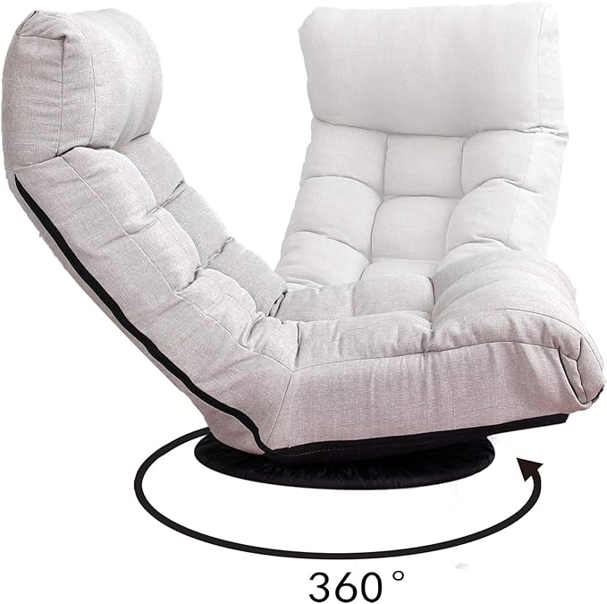 Yoglad Japanese Style Chaise Lounge Sofa 360-Degree Swivel Chair Floor Gaming Chair Lazy Sofa for Reading Game Meditating 3 Adjustable Positions with Comfortable Backrest (Gray+Ottoman)