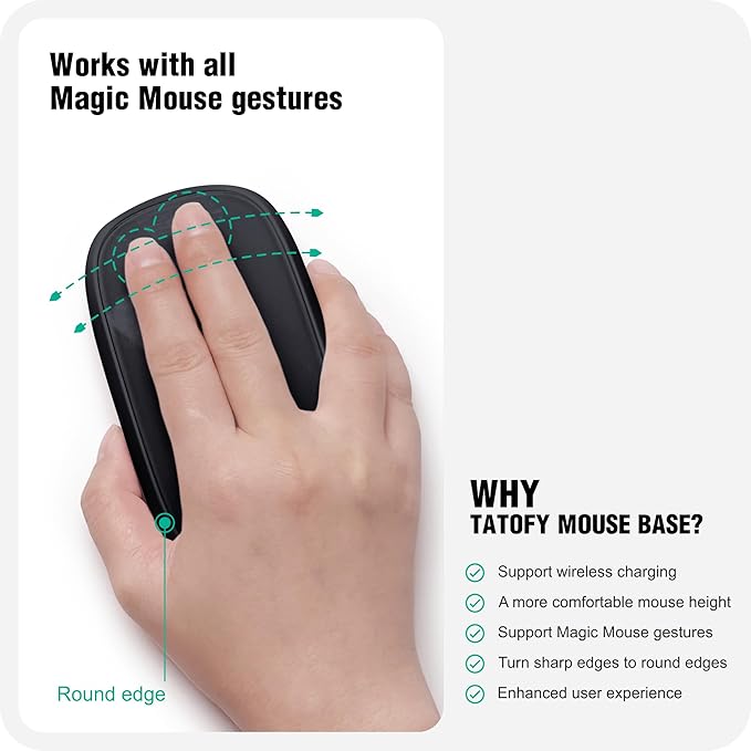 TATOFY Mouse Charger Compatible with Magic Mouse 2 (USB-C) Grip with Wireless Charging Support Ergonomic Base (Black)