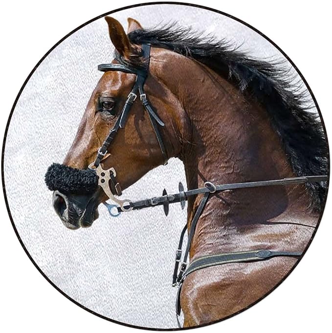 Horses Round Rug for Bedroom Circular Area Rug Washable Throw Rugs Non-Slip Soft Floor Mat for Living Room Sofa Chestnut Color HorseBrown Cream Diameter 39.3 in