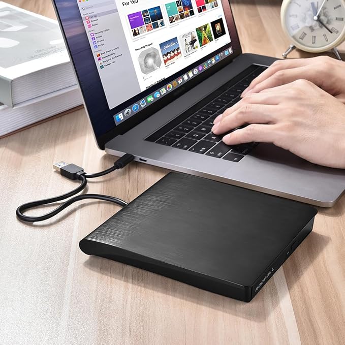 ROOFULL External CD DVD +/-RW Drive for Laptop Mac USB 3.0 &amp USB-C CD DVD Disc Reader Writer Burner CD-ROM Portable DVD Player with Carrying Case for Windows 11/10 PC MacBook Pro Linux Computer