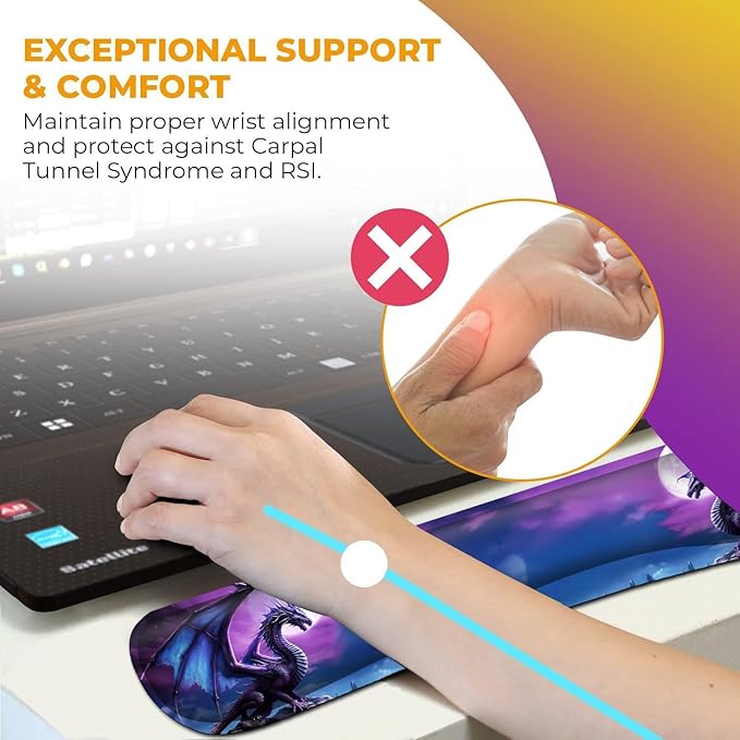 Mouse Pad with Wrist Support Office Easy Typing Games to Relieve Fatigue Non-Slip and Durable Soft Memory Foam Keyboard Wrist Rest Ergonomic Gel Smouse Pad Cartoon Cute Purple Cool Dinosaur