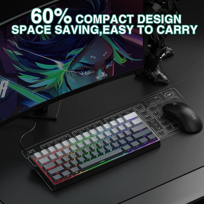 Aula WIN60 HE - 60% Mechanical Gaming Keyboard Wired Hall Effect Magnetic Switch Hot Swappable8000 Hz Polling Rate RGB Keyboard 60 Percent Compact Design for PC (Gradient Gray)