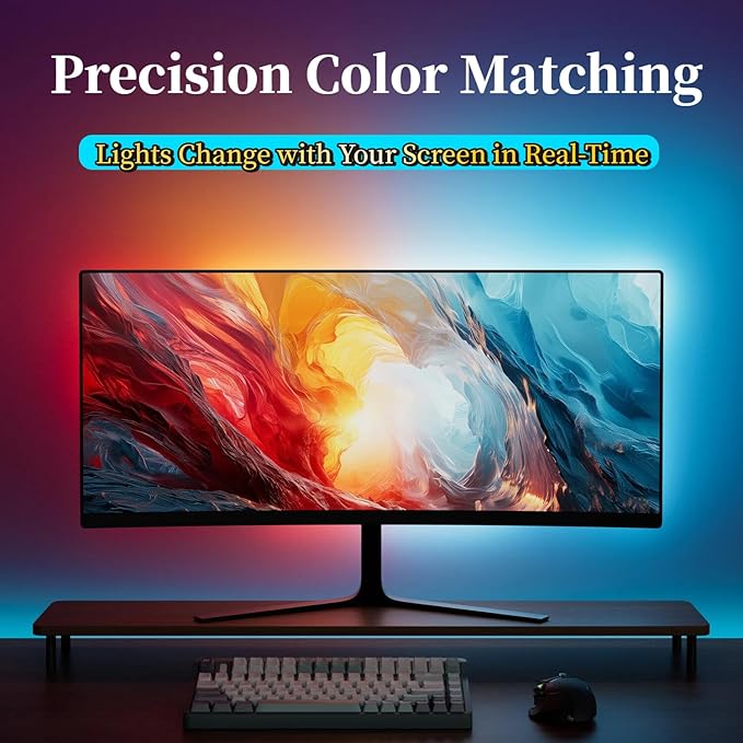 Upgrade RGB LED Strip for 24-Inch PC Monitor Smart Monitor Backlight with Screen Sync &amp Music Mode 45° Wide Angle USB Powered for Desktop/Laptop