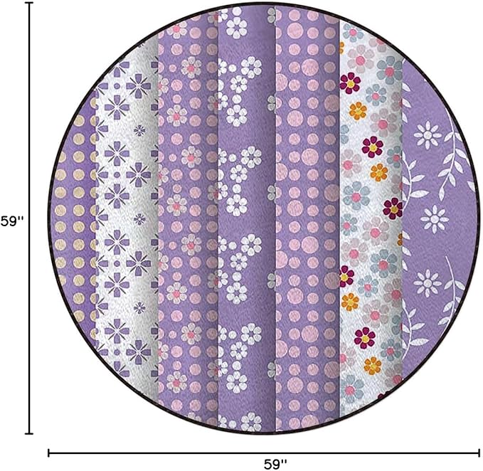 Colorful Round Rug for Bedroom Circular Area Rug Washable Throw Rugs Non-Slip Soft Floor Mat for Living Room Sofa Vintage Geometric and Circle Shapes Floral Diameter 59 in