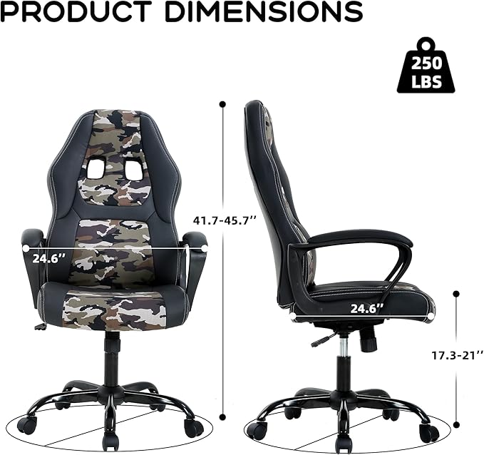 MKDLUFEI Video Game ChairErgonomic Office Chair Desk Chair and Lumbar Support PU Leather Recliner with HeadrestHeight Adjustable Computer Chair for Adults (CAMO)