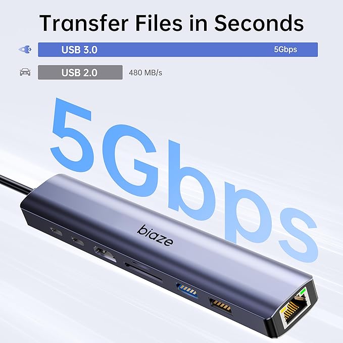 8-in-1 USB-C Hub for MacBook Pro with 4K HDMI Adapter Supporting 100W PD Fast Charging 100Mbps Ethernet 2 USB 3.0 Ports and SD/TF Card Reader. Compatible with MacBook and Type-C laptops.