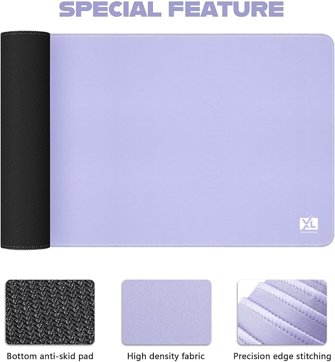 Light Purple 3XL Color Mouse Pad - Extra Large (48''x24'') Gaming Desk Pad with Nonslip Base and Stitched Edges - Durable and Waterproof Extended Mat