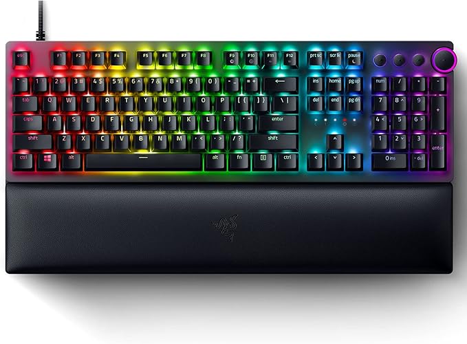 Razer Huntsman V2 Optical Gaming Keyboard: Fast Clicky Optical Switches w/Quick Keystrokes &amp 8000Hz Polling Rate - Doubleshot PBT Keycaps - Dedicated Media Keys &amp Dial - Ergonomic Wrist Rest