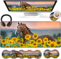 Extended Gaming Mouse Pad 31.5x11.8 Big Desk Mat Ergonomic Memory Foam Keyboard Wrist Rest Support for Home Laptop Office Desk Pad with Non-Slip BaseSunflower &amp Horse Pattern Large Mouse Pad