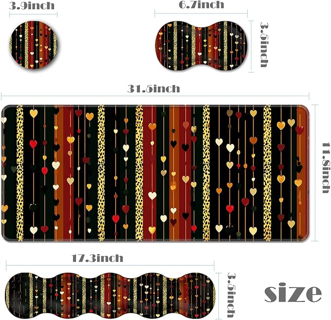 Ergonomic Keyboard Wrist Rest &amp Mouse Pad Wrist Rest SetXL Gaming Desk Mat 31.5x 11.8Non-Slip BaseMemory FoamEasy Typing Pain Relief for Office &amp HomeHearts and Leopard Print