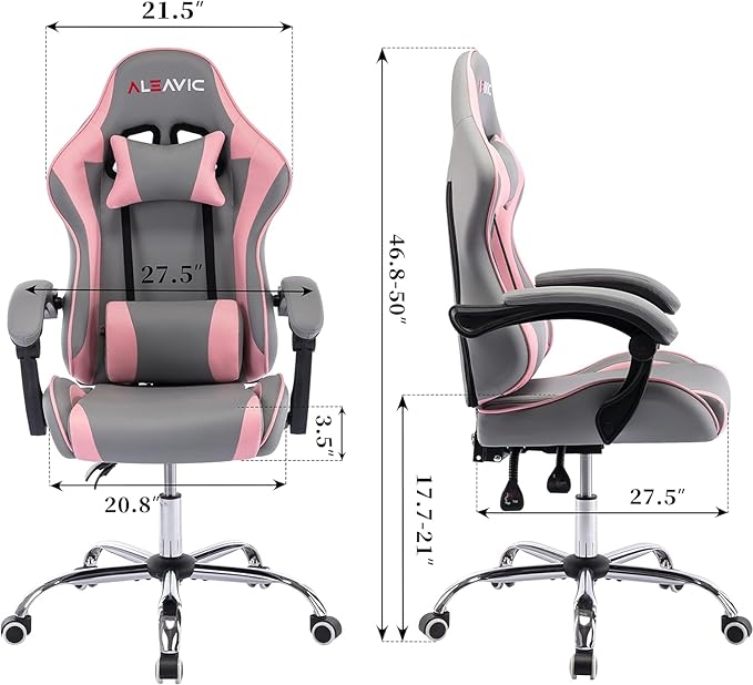 ALEAVIC Gaming Chair with Massager Fabric Gaming Chairs for Adults Ergonomic Gamer Chair with Adjustable Headrest and Lumbar Support Reclining Computer Game Chair High Back Frost Pink