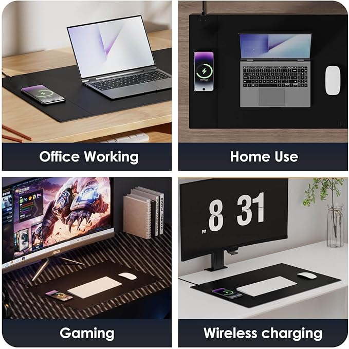 Magnetic Mouse Pad with Wireless Charging 31'' x 11.7'' Extra Large Desk Pad Waterproof and Scratch-Resistant Mousepad Charcoal Black Computer Mouse Mat for MacBook PC Laptop