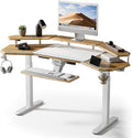 EUREKA ERGONOMIC Solid Wood Top Gaming Desk with Keyboard Tray 72 Wing Shaped Music Studio Table with LED Shelves Heavy Duty Gaming Recording Live Stream Desk Cable Slot Design