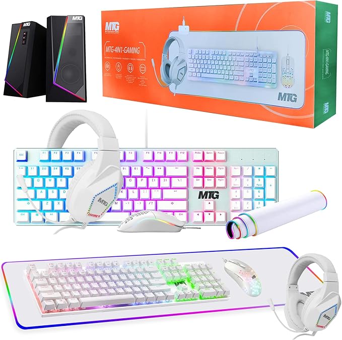 Gaming Kit for PC RGB Keyboard and Mouse Gaming Headphone Large LED Desk Mat with Smooth Surface RGB Speaker for Desktop Computer Xbox and PS4 Gamers - MTG 4 in 1 Combo