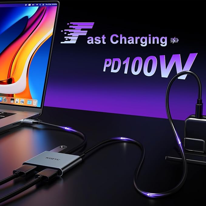 USB C to Dual HDMI Adapter 4K@30Hz KOZYC USB C Hub Multiport Adapter with 2xHDMI USB 3.0 100W PD Support USB C to HDMI Splitter Extended Display for MacBook Pro (MST is not Supported on MacOS)