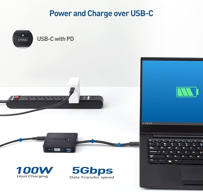 Cable Matters 7-in-1 USB C Hub with Triple Display (HDMI DisplayPort VGA) 2X USB 3.0 Gigabit Ethernet 100W Charging - Thunderbolt 4 /USB4 Compatible with MacBook Pro Dell XPS Surface Pro