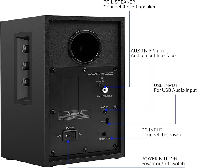 Powered Bookshelf Speakers HiFi Computer Gaming Monitors with Bluetooth 5.3 &amp 24-Bit USB DAC Stereo Speaker PC Speakers 3.5 Woofer1 Silk Dome Tweeter Adjustable Bass/Treble BT16-Black