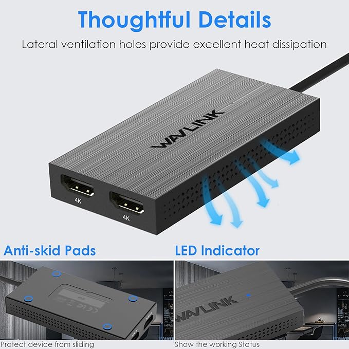 WAVLINK USB 3.0 or USB C to Dual HDMI 4K@60hz Splitter Extended Display for Dual Monitor Displaylink Adapter Two HDMI 4K 60Hz for Apple Mac M1-M5/Macbook Neo or Windows 10/11Driver Required