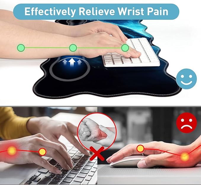 Large Mouse Pad and Keyboard Wrist Rest Desk Pad for Keyboard and Mouse 4-in-1 Large Gaming Mouse Pad with Wrist Support Desk Mat for Home Office Study Game-Cute Shark