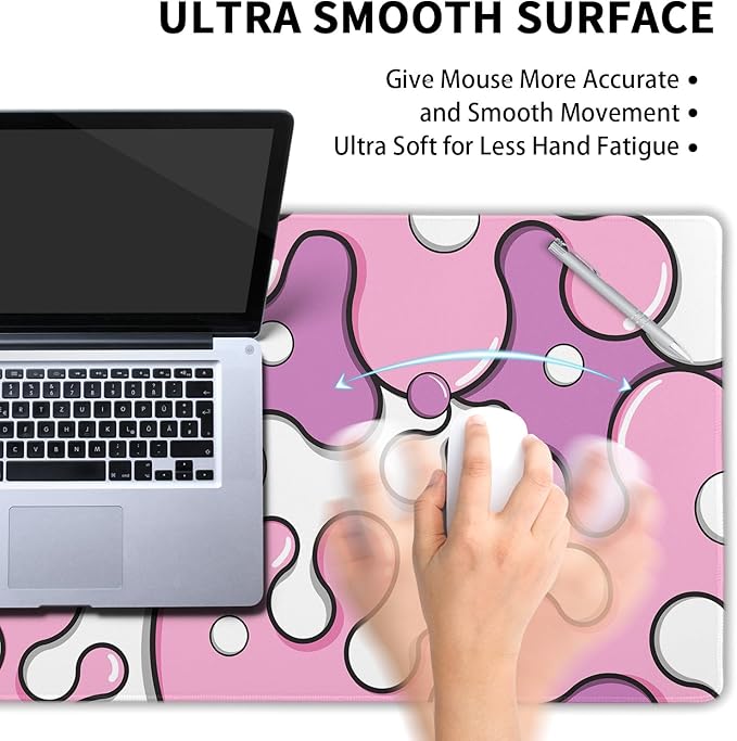 Pink Pastel Purple Mouse Pad XXL Anime Cool Geometric Japanese Extended Desk Mat 90X40 CM Non-Slip Rubber Base Stitched Edge Large Mousepad for Gaming Laptop Computer Desktop 35.4×15.7 Inch