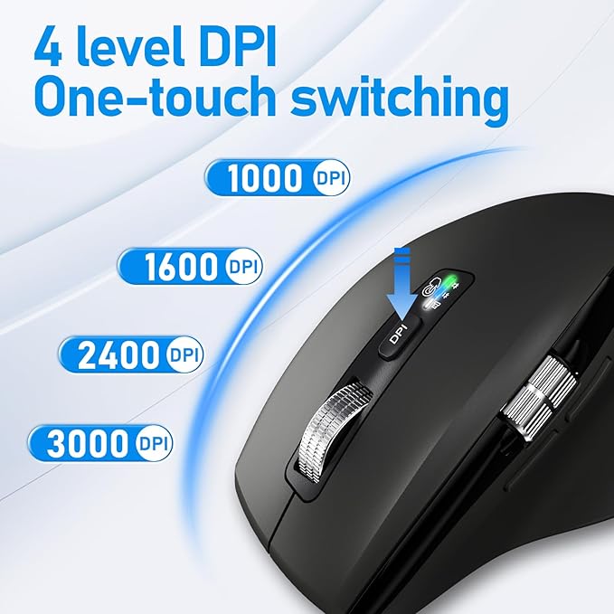 Wireless Bluetooth Side Scroll Mouse with Multi-Device Ergonomic Computer Mice with Smart Flying Scroll Quiet Click 4-Level DPI for Computer Laptop iPad Tablet MacBook (Black)