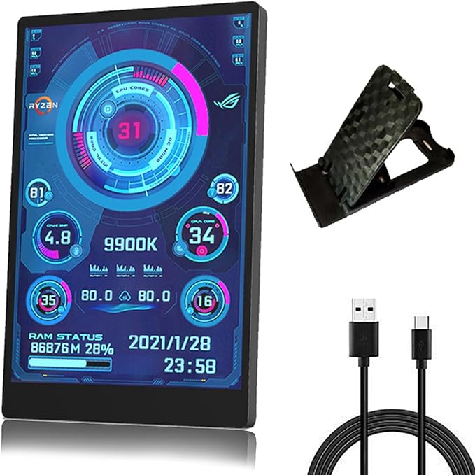 3.5in Computer Temp Monitor Full View Temperature Display USB Mini Screen for PC CPU RAM Plug and Play (Black)