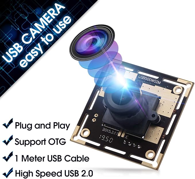 5 Megapixel USB Camera Module HD 2592X1944 Webcamera with CMOS OV5640 Sensor Machine Vision Mini Webcam for Windows Mac Andriod LinuxPlug&ampPlayOTG Camera (2.1mm Lens)