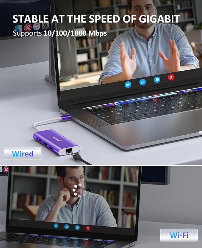 UtechSmart USB C Hub Ethernet Multiport Adapter 6 in 1 USB C to HDMI Dock Compatible for MacBook Pro/Air Chromebook Dell XPS HP and Type C Devices Dark Purple