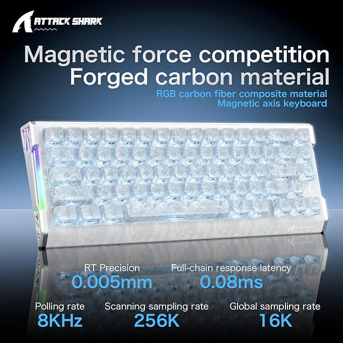 ATTACK SHARK R68HE Carbon Fiber 8000Hz Rapid Trigger Keyboard0.005mm RT Accuracy 68 Keys Wired Gaming Keyboard with Magnetic SwitchAdjustable Actuation Rapid TriggerRGB Lighting for PC/MacWhite