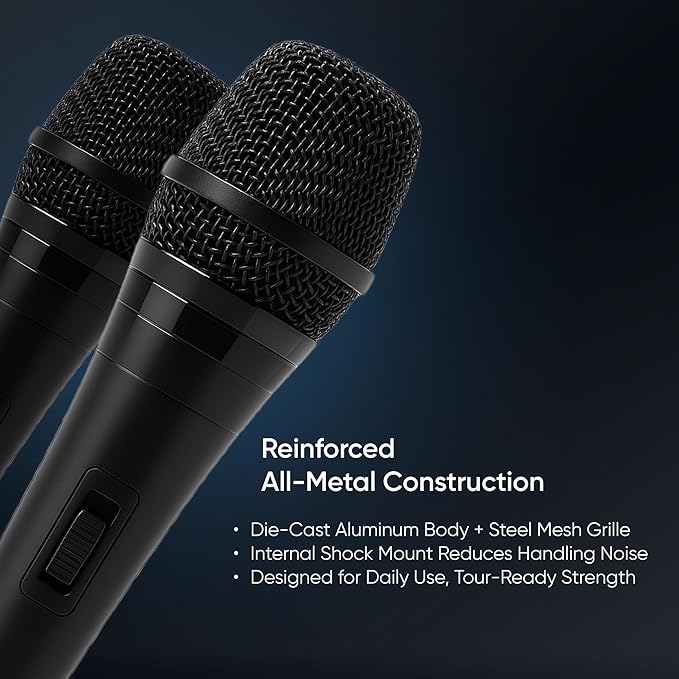 Bowens Dynamic Microphone 2-Pack – Wired Handheld XLR Mics with 15ft Cables Professional Vocal Microphones for Singing Karaoke Podcasting PA Systems and Studio Recording Microfono