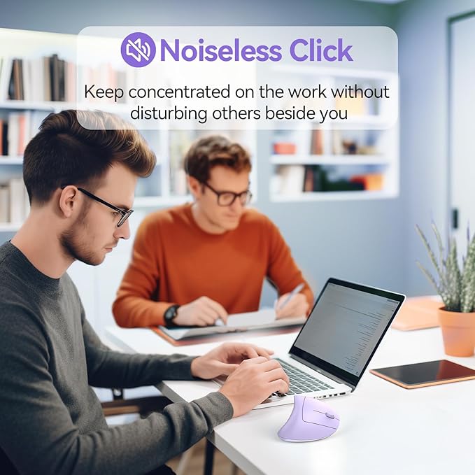 TECKNET Ergonomic Mouse Wireless Rechargeable Mouse Silent for Carpal Tunnel Right Hand 2.4GHz USB Vertical Mouse Wireless for Laptop 5 Adjustable 4800 DPI Computer MacBook Desktop