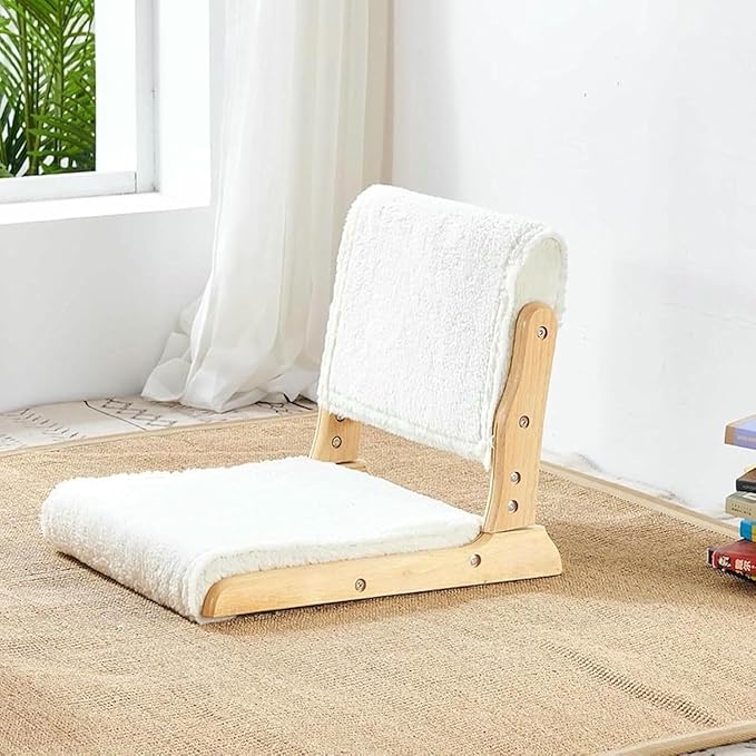 ELEFOCUS Foldable Floor Chair with Backrest Tatami Meditation Yoga Chair Rubber Timber Legless Adjustable Seat for Living Room