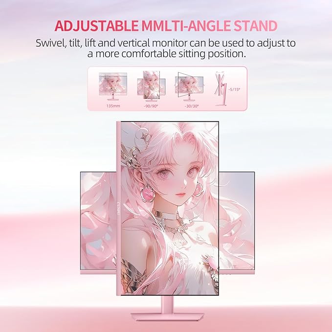 27 Inch Pastel Pink Gaming Monitor QHD 2560x1440 180/200Hz 1ms GTG Fast IPS Computer Monitor 90% DCI-P3 Adaptive Sync Built in Speaker Height/Swivel/Tilt/Pivot Adjustable Stand HDMIDP