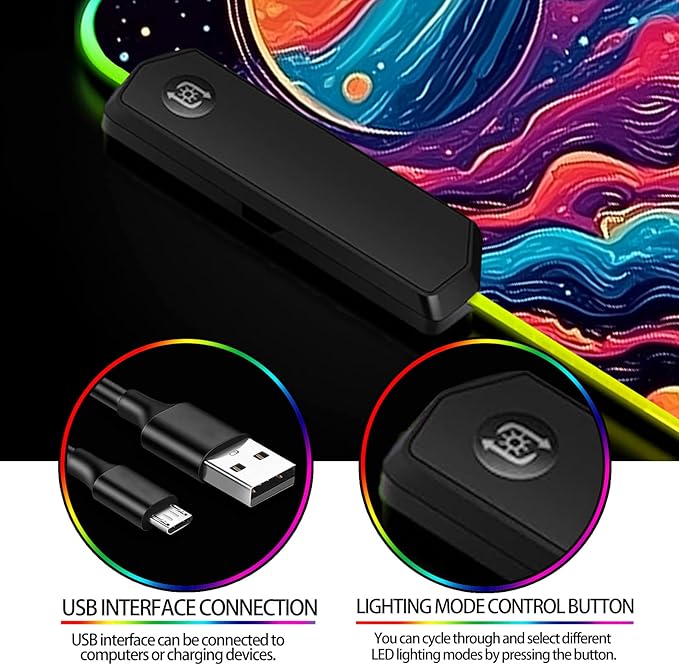 RGB Fantasy Space Planet Gaming Desk Mat Computer Keyboard Large Extended Long Boy LED Mouse Pad for Office and Home XL (W09)