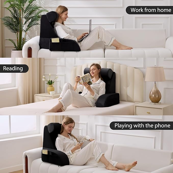 Reading Pillow for Sitting in Bed Adult Back Pillow for Bed Sitting up Backrest Pillow with Arms Back Support Pillows for Gaming Lounging Watching TV Medium 19 Black