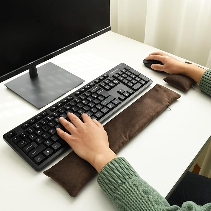 Keyboard Mouse Wrist Rest Bean Bag Set Ergonomic Wrist Rest for Keyboard and Mouse Filled Ergo Beads for Laptop Desktop Computer (Dark Brown)