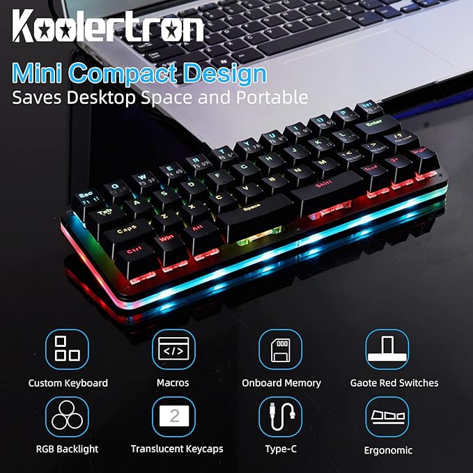 Koolertron 42-Key 40% Macaro Gaming Keyboard - Compact RGB Backlit Mechanical Keypad Hot-Swappable USB-C Programmable Mini Keyboard for PC/Mac Gamers (Fully Customizable)