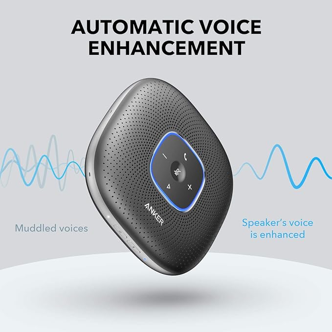 Anker PowerConf Zoom Certified Conference Speaker PowerConf C200 2K Webcam 360°Enhanced Voice Pickup 24H Call Time AI-Noise Canceling Microphones Adjustable Field of View Low-Light Correction